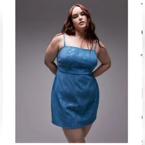 Plus Size Faux Leather Blue Sleeveless Mini Dress